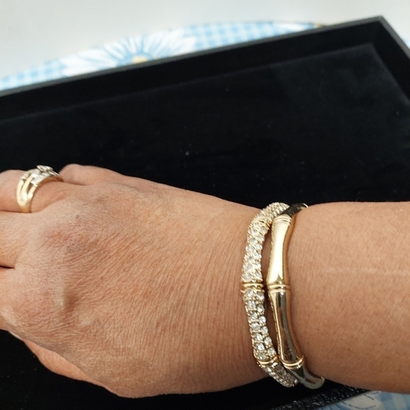 Vintage* NRO Pavé Clear Rhinestone Bracelet with 2nd Gold-tone Bracelet - Picture 11 of 12